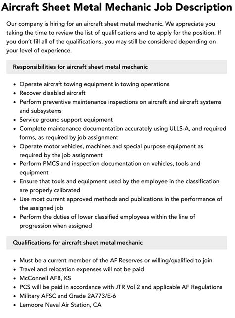 aircraft sheet metal jobs in florida|aircraft sheet metal job description.